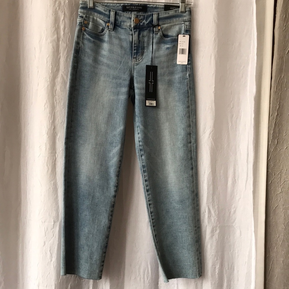 Liverpool Midrise raw cut hem jean.